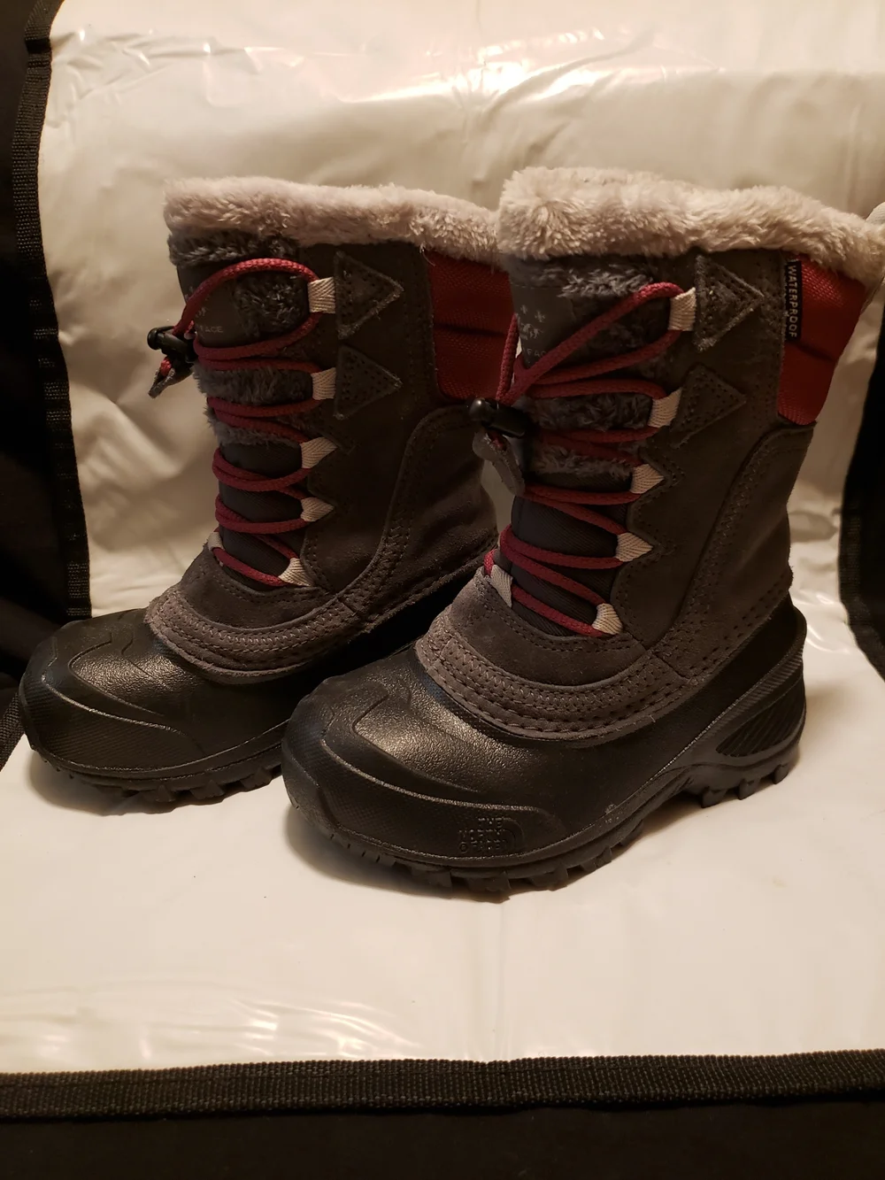 Kids Waterproof Winter Boots - Gray with Maroon Accents
